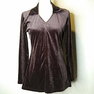 Regatta Black Velvet V-Neck Flare Top Sz Small